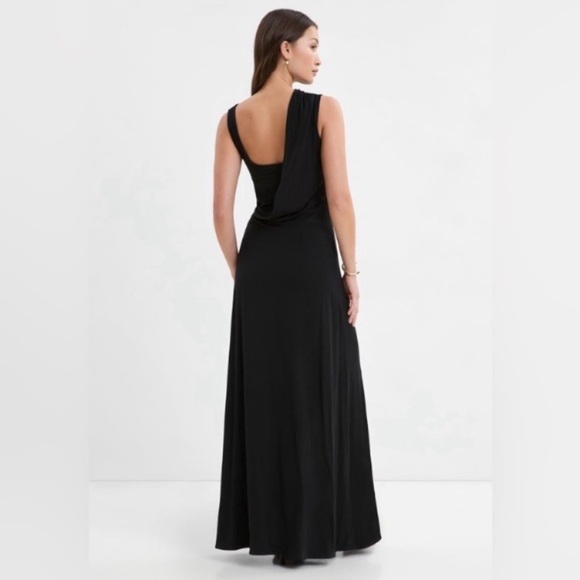 Marcella NYC Laurel Gown Dress Asymmetrical European Stretch Jersey XL Black - Picture 2 of 15